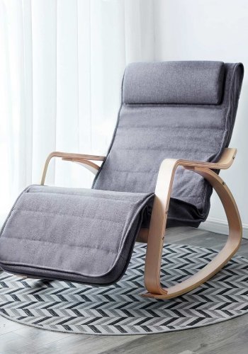 SONGMICS gyngestol, m. arml�n, justerbar fodst�tte i 5 pos. - gr� kunsth�r stof og natur birketr�