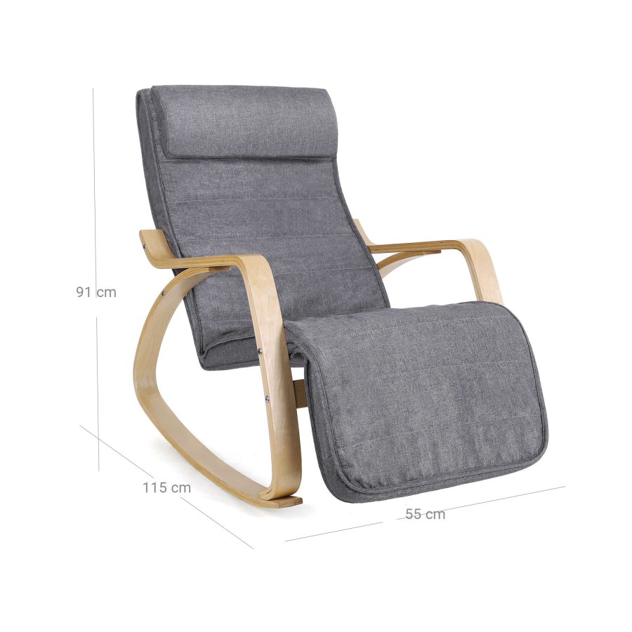 SONGMICS gyngestol, m. arml�n, justerbar fodst�tte i 5 pos. - gr� kunsth�r stof og natur birketr�