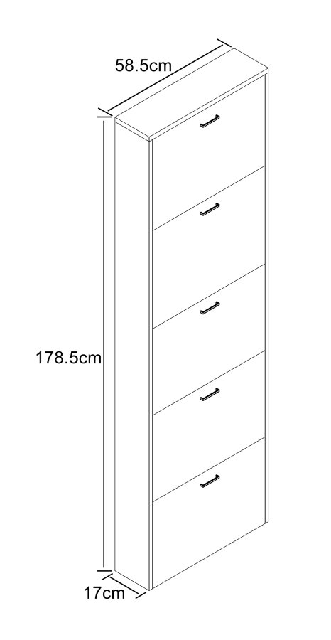 VCM NORDIC Sulos XL Schuhschrank, m. 5 Türen - Anthrazitgraues Holz