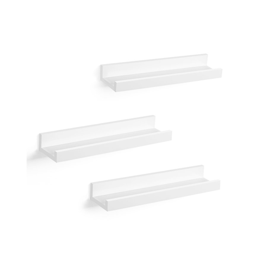 SONGMICS v�greol med 3 s�t sv�vende hylder til billedrammer og b�ger, 38 x 10 cm, MDF hvid LWS38WT