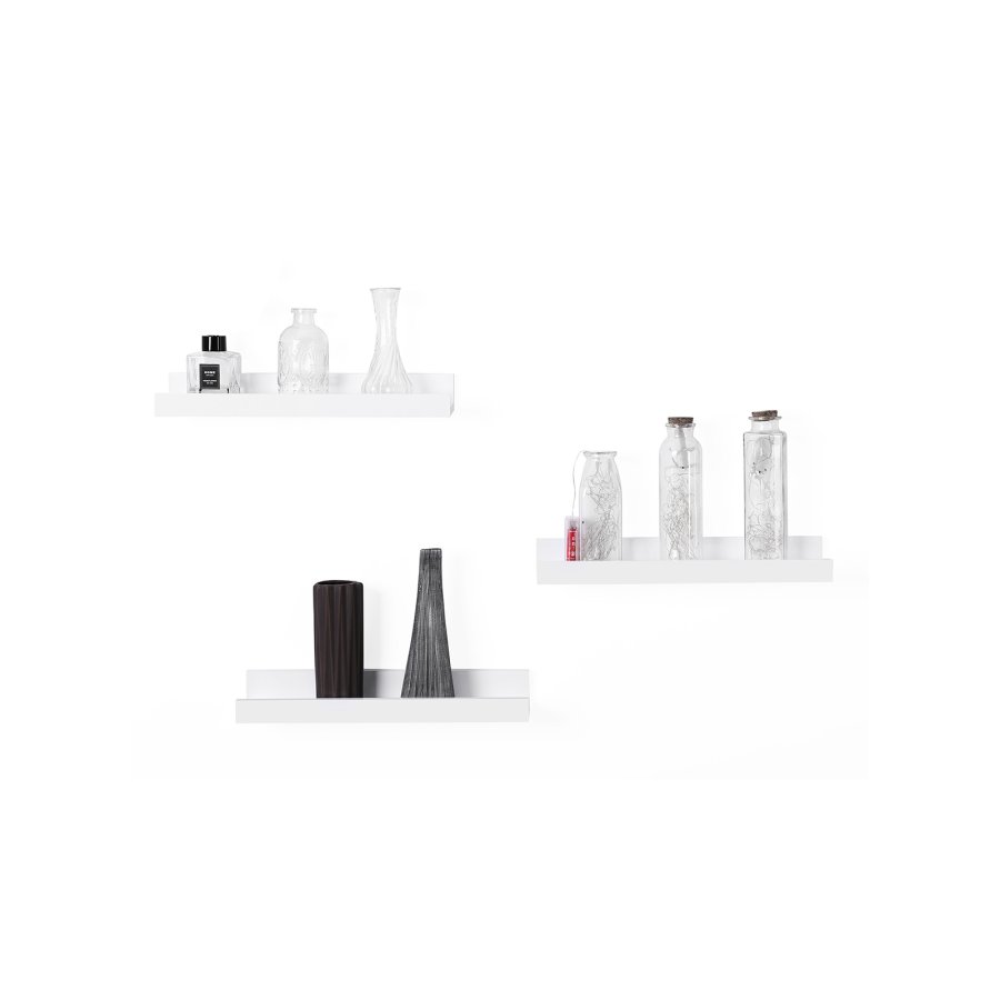 SONGMICS v�greol med 3 s�t sv�vende hylder til billedrammer og b�ger, 38 x 10 cm, MDF hvid LWS38WT