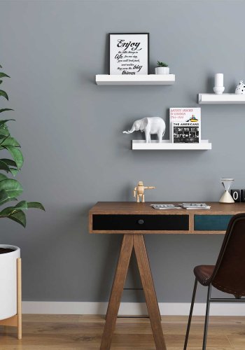 SONGMICS v�greol med 3 s�t sv�vende hylder til billedrammer og b�ger, 38 x 10 cm, MDF hvid LWS38WT