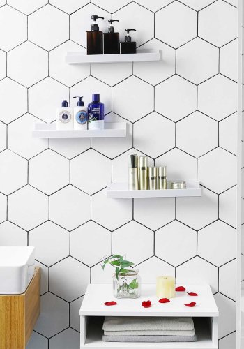SONGMICS v�greol med 3 s�t sv�vende hylder til billedrammer og b�ger, 38 x 10 cm, MDF hvid LWS38WT