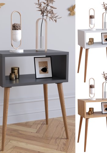 VCM NORDIC Singol M nattbord, m. 1 pent rom - antrasittgr og naturlig tre (45x30)