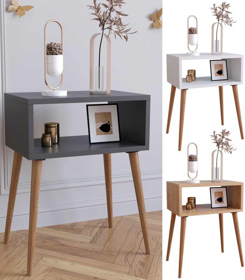 VCM NORDIC Singol M nattbord, m. 1 pent rom - antrasittgr og naturlig tre (45x30)