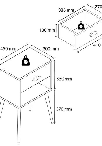VCM NORDIC Singol XL Nachttisch, mit 1 Fach und 1 Schublade - Holz weiß/anthrazitgrau (45x30)