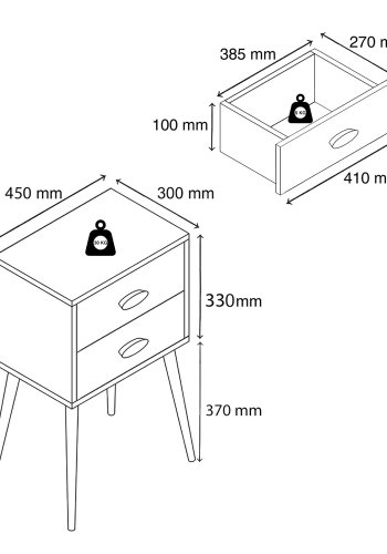 VCM NORDIC Singol XXL Nachttisch, m. 2 Schubladen - Holz weiß (45x30)