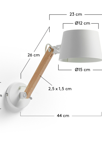 KAVE HOME Move vegglampe - hvit/naturmetall/tre 