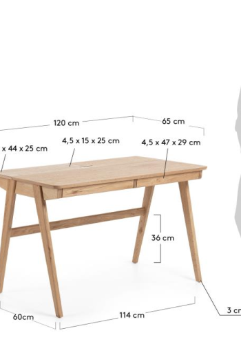KAVE HOME Jakes skrivebord - naturlig ask finer/asketre, m. 2 skuffer