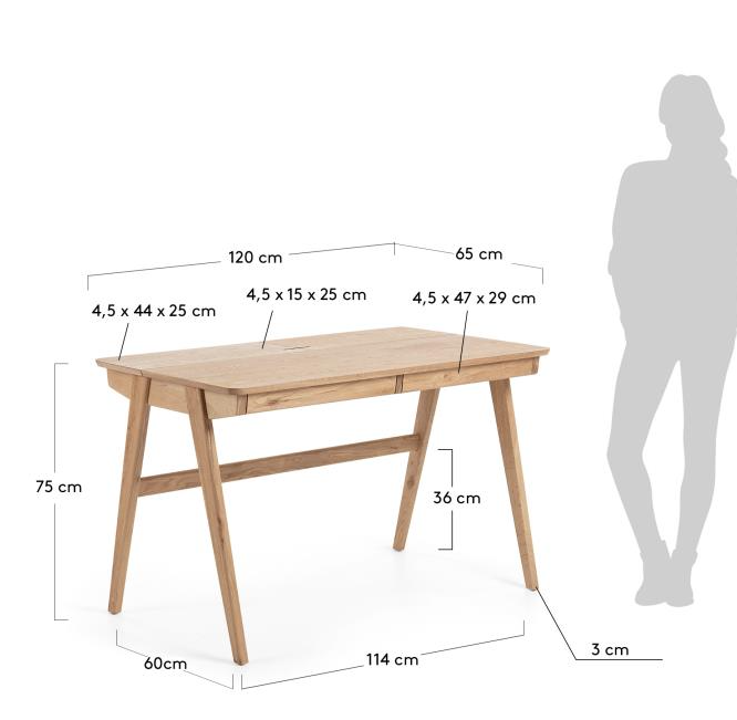 KAVE HOME Jakes skrivebord - naturlig ask finer/asketre, m. 2 skuffer