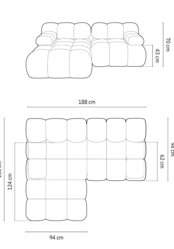 MICADONI Bellis hjrnesofa, venstre, 3 seter - antrasittgr flyel og sort plast