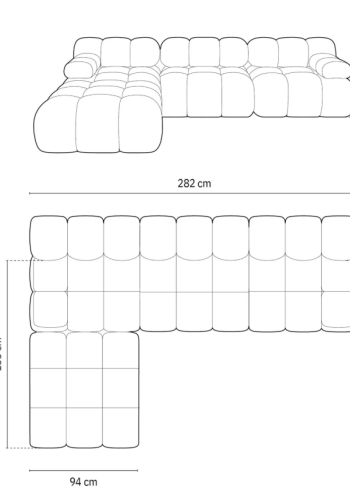 MICADONI Bellis Modular hjrnesofa, venstre, 4 seter - bl flyel og sort plast