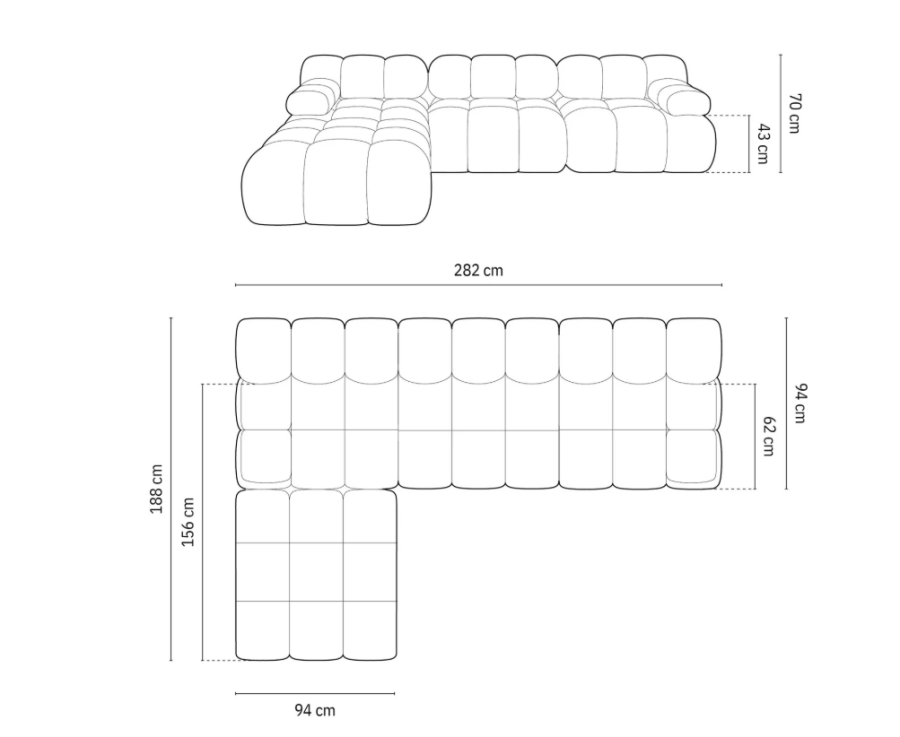 MICADONI Bellis Modular hjrnesofa, venstre, 4 seter - bl flyel og sort plast