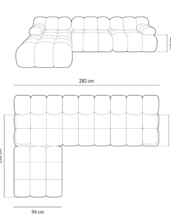 MICADONI Bellis Modular hjrnesofa, venstre, 4 seter - gul flyel og sort plast