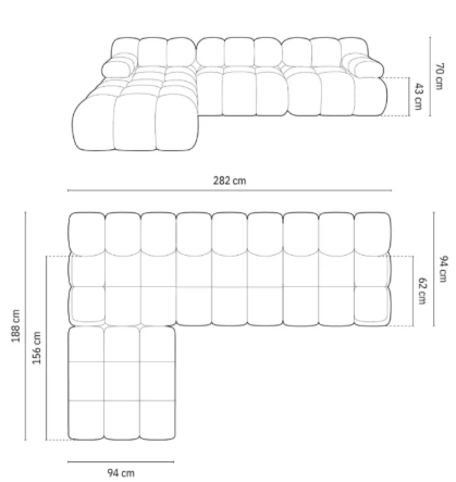 MICADONI Bellis Modular hjrnesofa, venstre, 4 seter - gul flyel og sort plast
