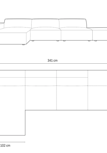 MICADONI Jodie hjrnesofa, venstre, 5 seter - bl flyel og sort plast