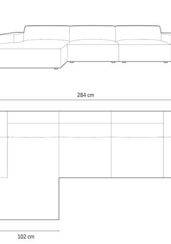 MICADONI Jodie hjrnesofa, venstre, 4 seter - bl flyel og sort plast