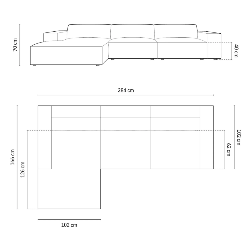 MICADONI Jodie hjrnesofa, venstre, 4 seter - beige flyel og sort plast
