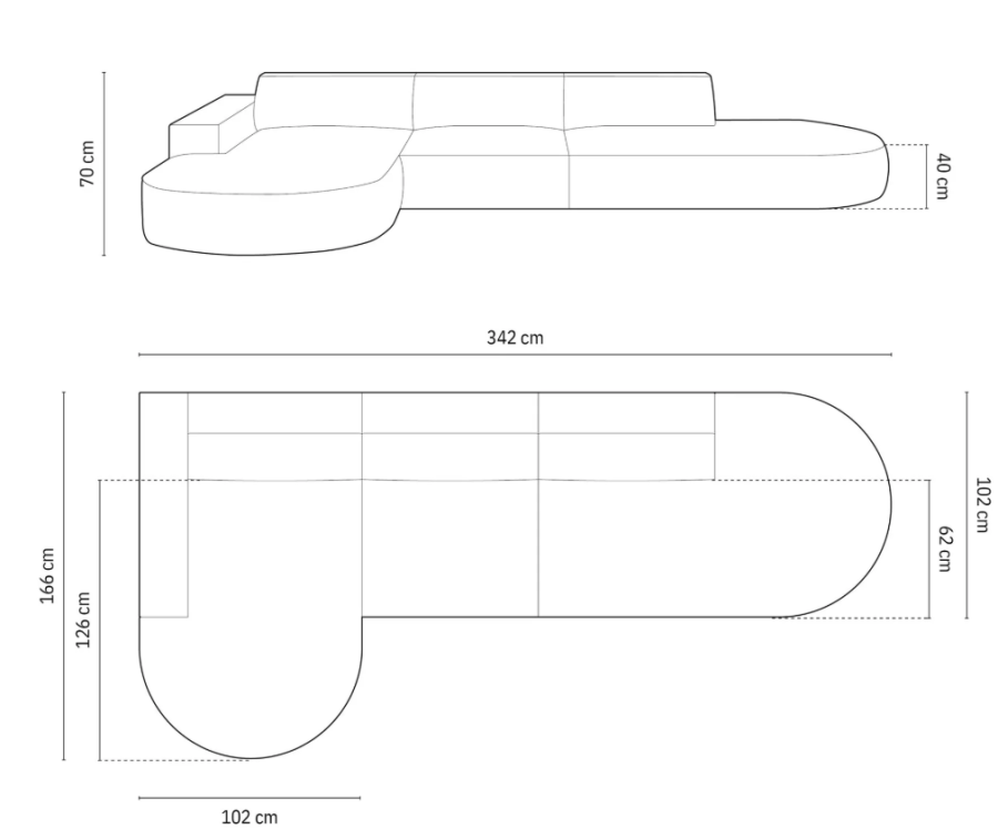 MICADONI Jodie hjrnesofa, venstre, 4 seter - grnt stoff og sort plast
