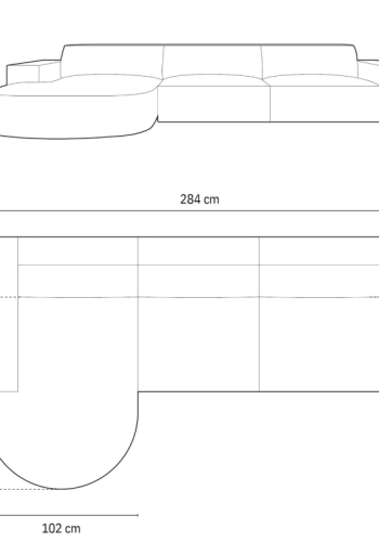 MICADONI Jodie hjrnesofa, venstre, 4 seter - oransje stoff og sort plast