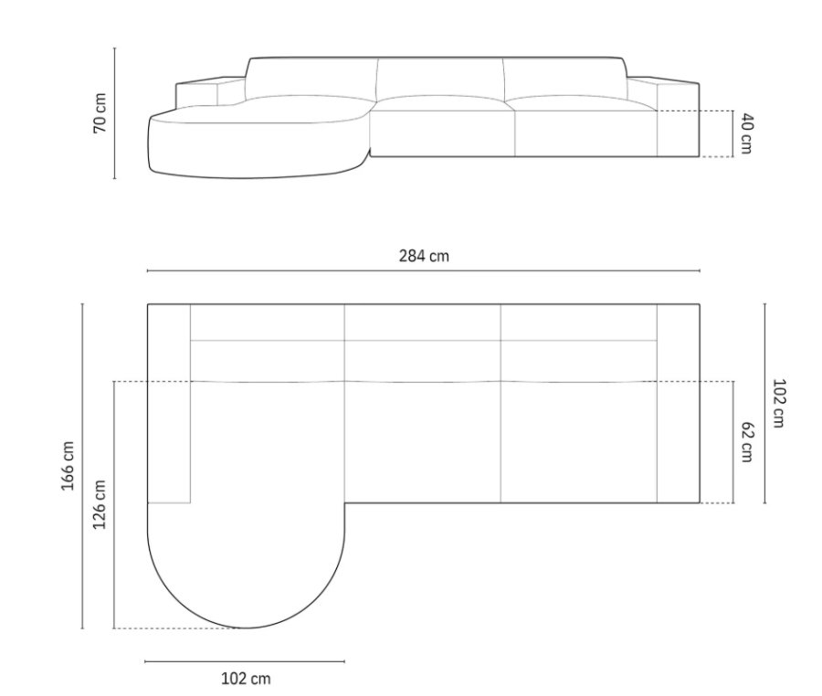  MICADONI Jodie hjrnesofa, venstre, 4 sder - beige fljl og sort plastik