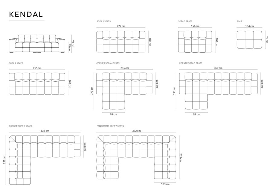MICADONI Kendal hjrnesofa, venstre, 5 seter - gr flyel og svart bketre