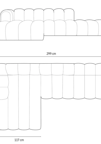 MICADONI Lupin Modulr pen hjrnesofa, venstre, 5 seter - bl flyel og sort plast
