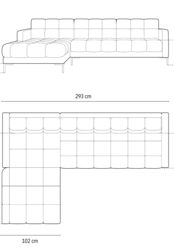 MICADONI Mamaia hjrnesofa, venstre, 5 seter - beige flyel og sort metall