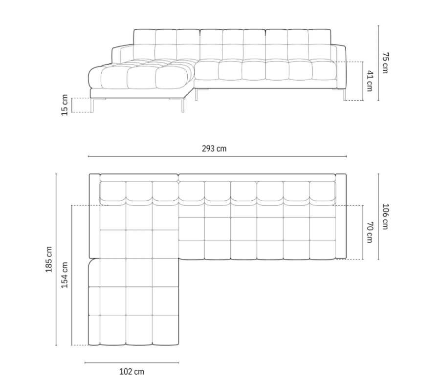 MICADONI Mamaia hjrnesofa, venstre, 5 seter - beige flyel og sort metall