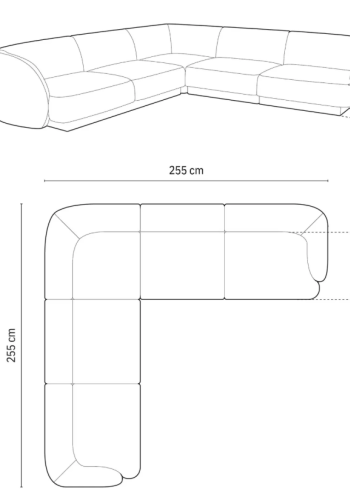 MICADONI Miley Symmetrisk hjrnesofa, 5 seter - gr flyel og sort plast