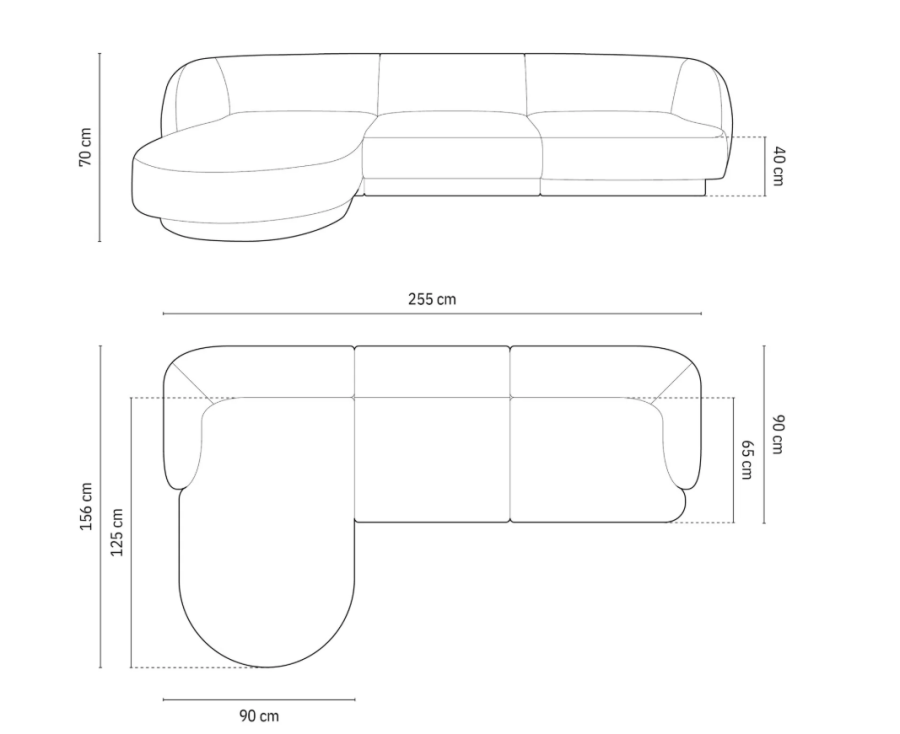MICADONI Miley hjrnesofa, venstre, 4 seter - sort chenille og sort plast