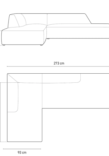 MICADONI Ruby hjrnesofa, venstre, 4 seter - antrasittgr flyel og sort plast