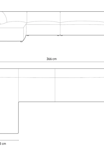 MICADONI Ruby Modul hjrnesofa, venstre, 5 seter - gr kordflyel og svart plast