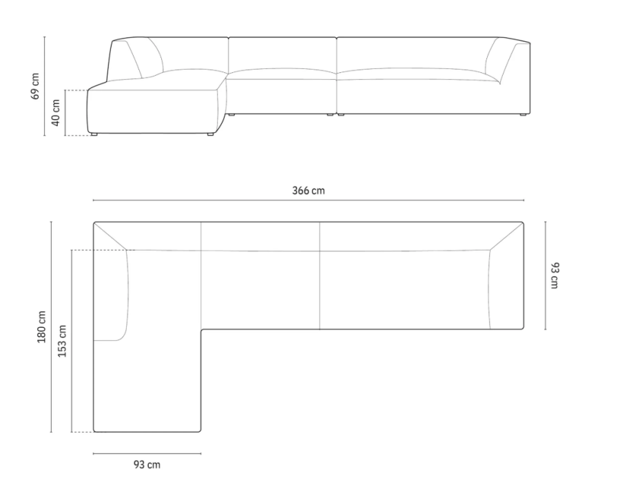 MICADONI Ruby Modul hjrnesofa, venstre, 5 seter - antrasittgr kordflyel og svart plast