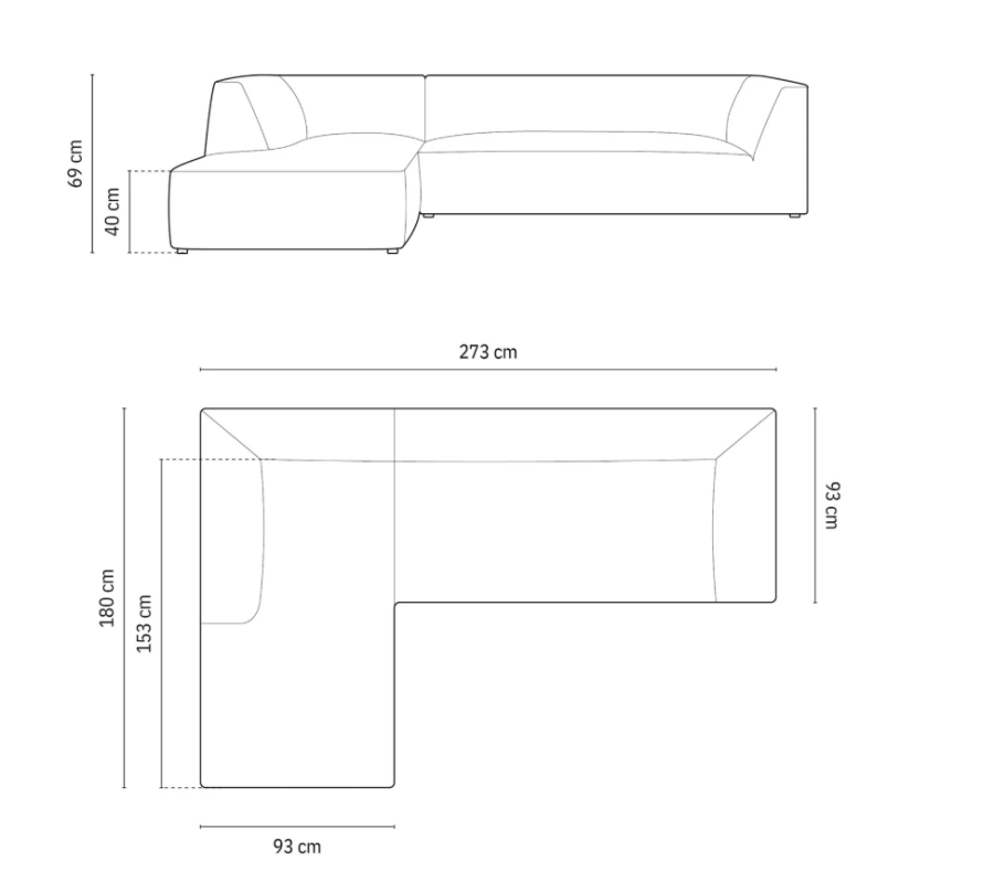 MICADONI Ruby Modul hjrnesofa, venstre, 4 seter - gr cordflyel og svart plast