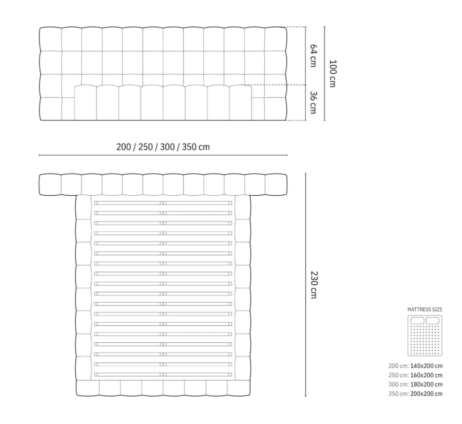 MICADONI Mamaia sengeramme, med dobbel sengegavl og lameller - gr flyel (140x200)