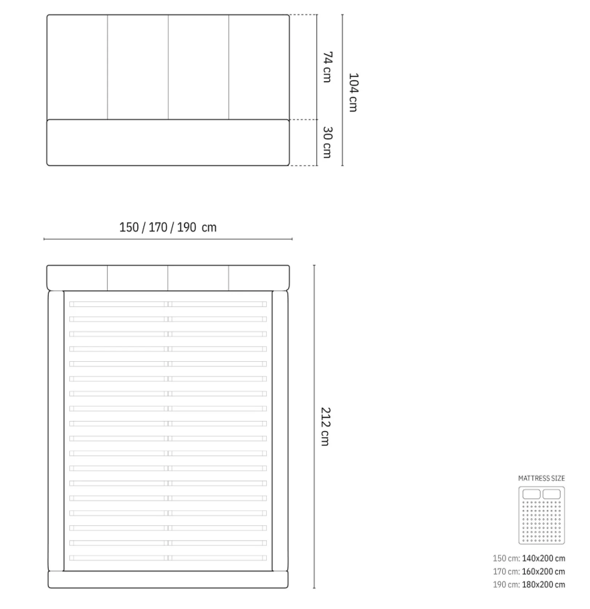 MICADONI Pyla sengeramme, med sengegavl og lameller - bl flyel (140x200)
