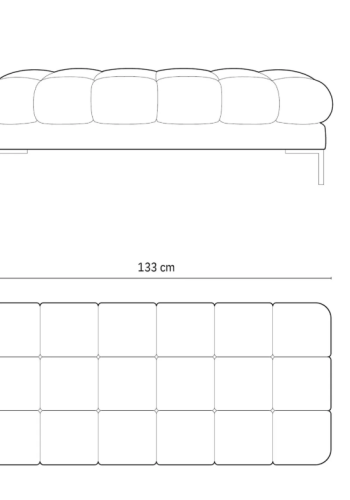 MICADONI Mamaia benk,, 2 seter, rektangulr - grtt stoff og svart metall (62x133x41)