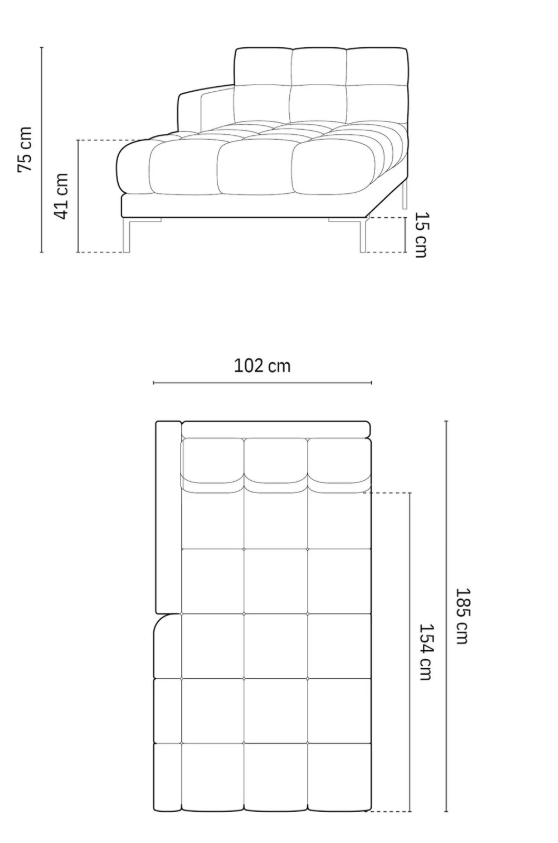 MICADONI Mamaia sjeselong, venstre - beige flyel og svart metall (185x102x75)