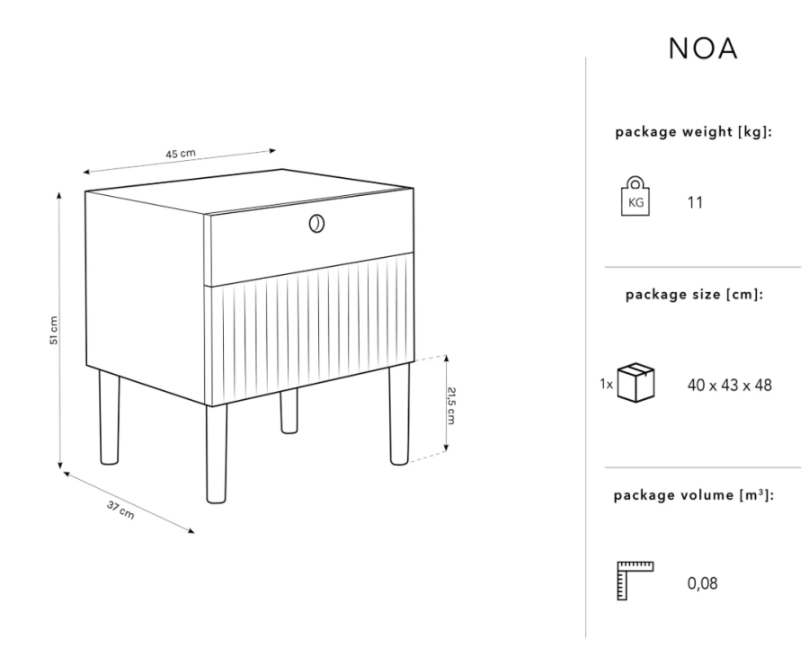 MICADONI Noa nattbord, m. 2 skuffer - brunt tre og brun eik (45x37x51)