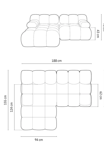 MICADONI Bellis Modular Panoramic hjrnesofa, venstre, 7 seter - beige flyel og svart plast