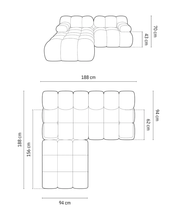 MICADONI Bellis Modul sofa, 3 seter - beige flyel og sort plast