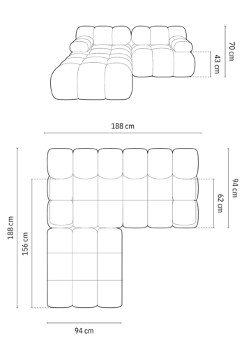 MICADONI Bellis Modul sofa, 3 seter - beige flyel og sort plast