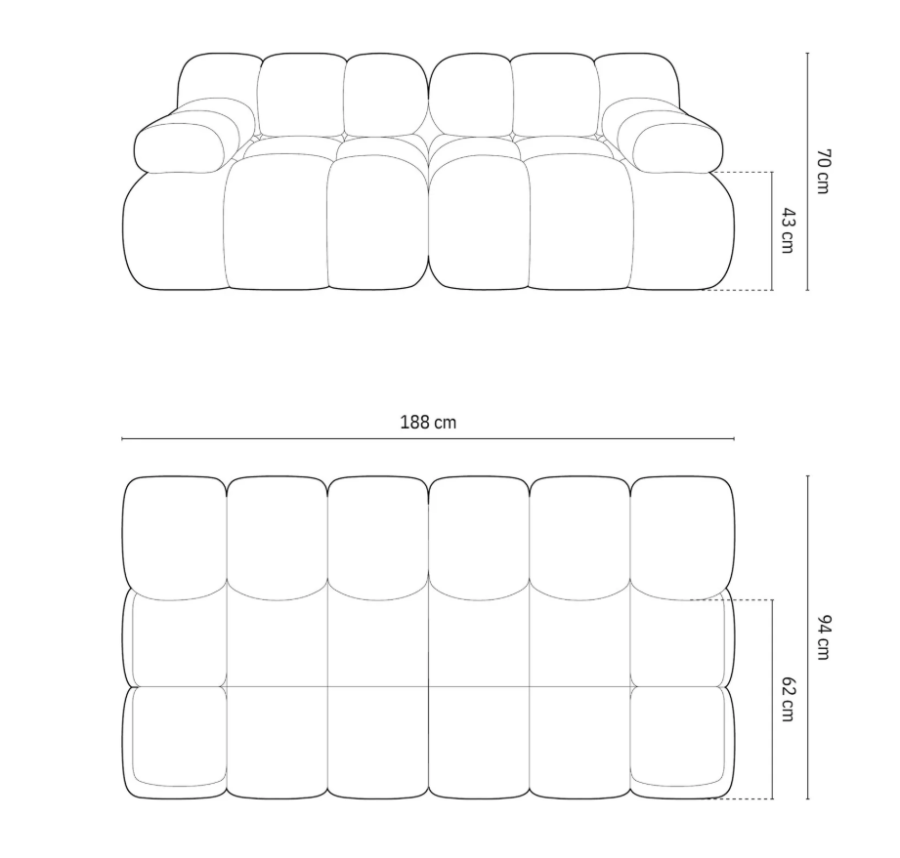 MICADONI Bellis Modul sofa, 2 seter - bl flyel og sort plast