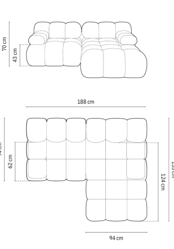 MICADONI Bellis Modulares Sofa, rechts, 4 Sitze - grüner Samt und schwarzer Kunststoff
