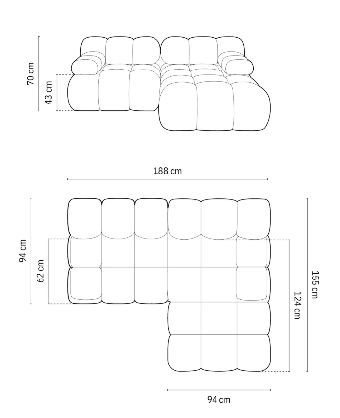 MICADONI Bellis Modul sofa, hyre, 4 seter - rd flyel og sort plast