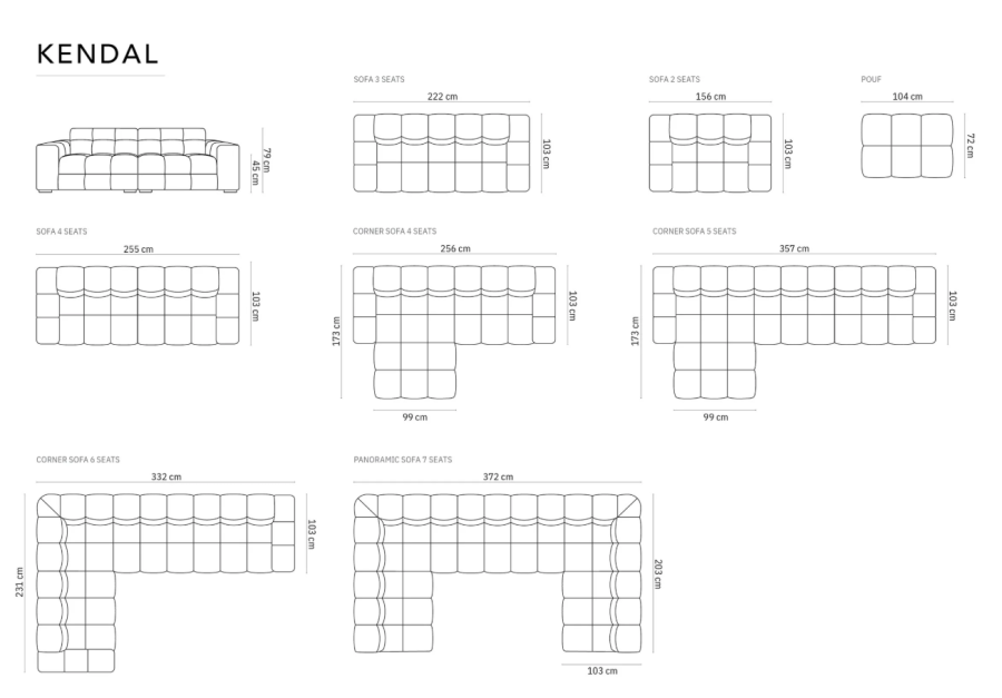 MICADONI Kendal sofa, 2 seter - antrasittgr flyel og svart bketre