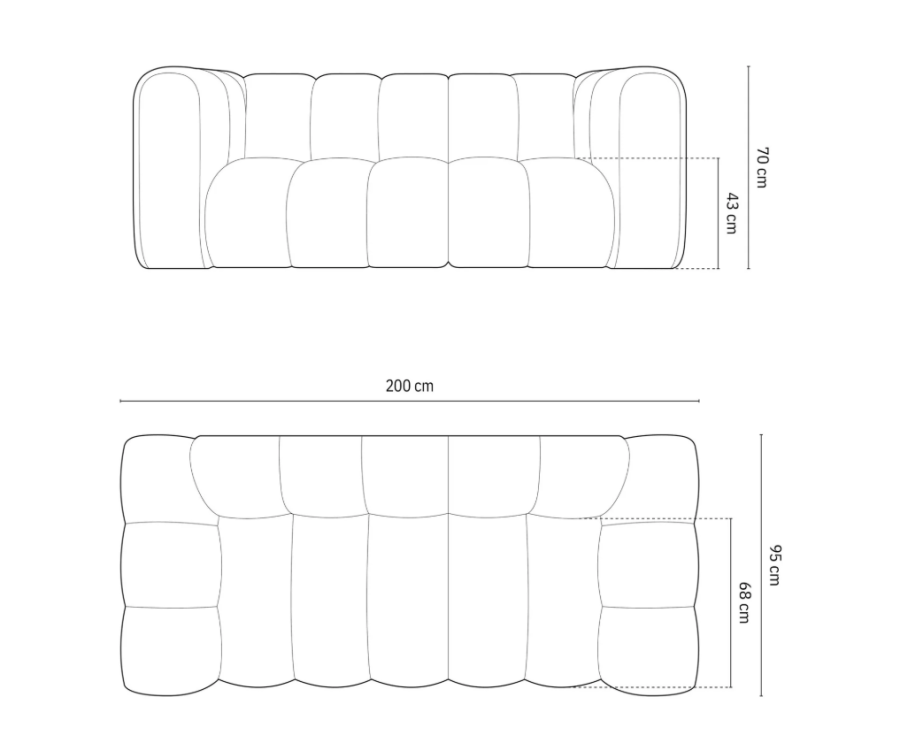 MICADONI Lupin sofa, 2 seter - oransje flyel og sort plast