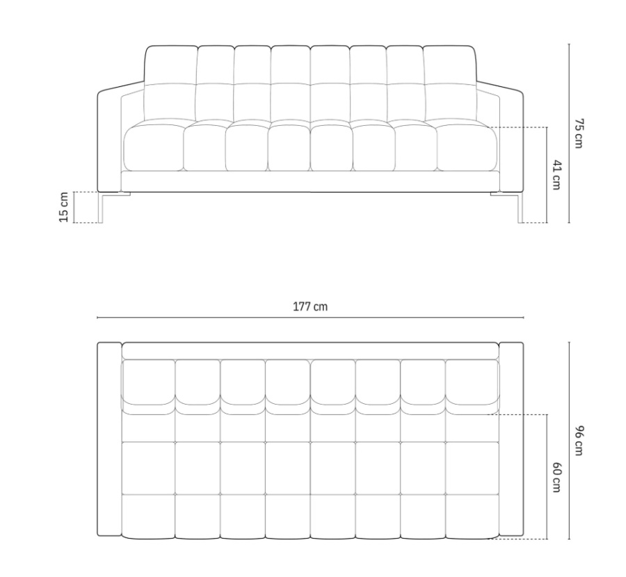 MICADONI Mamaia sofa, 3 seter - bl flyel og gullmetall