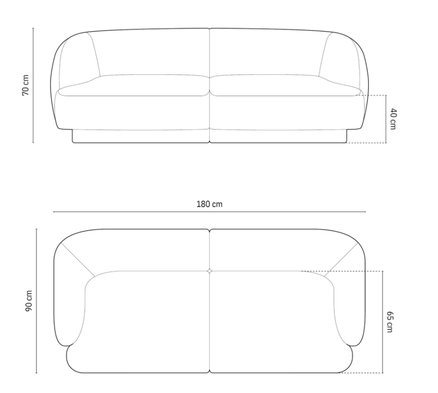 MICADONI Miley sofa, 2 seter - brun flyel og sort plast